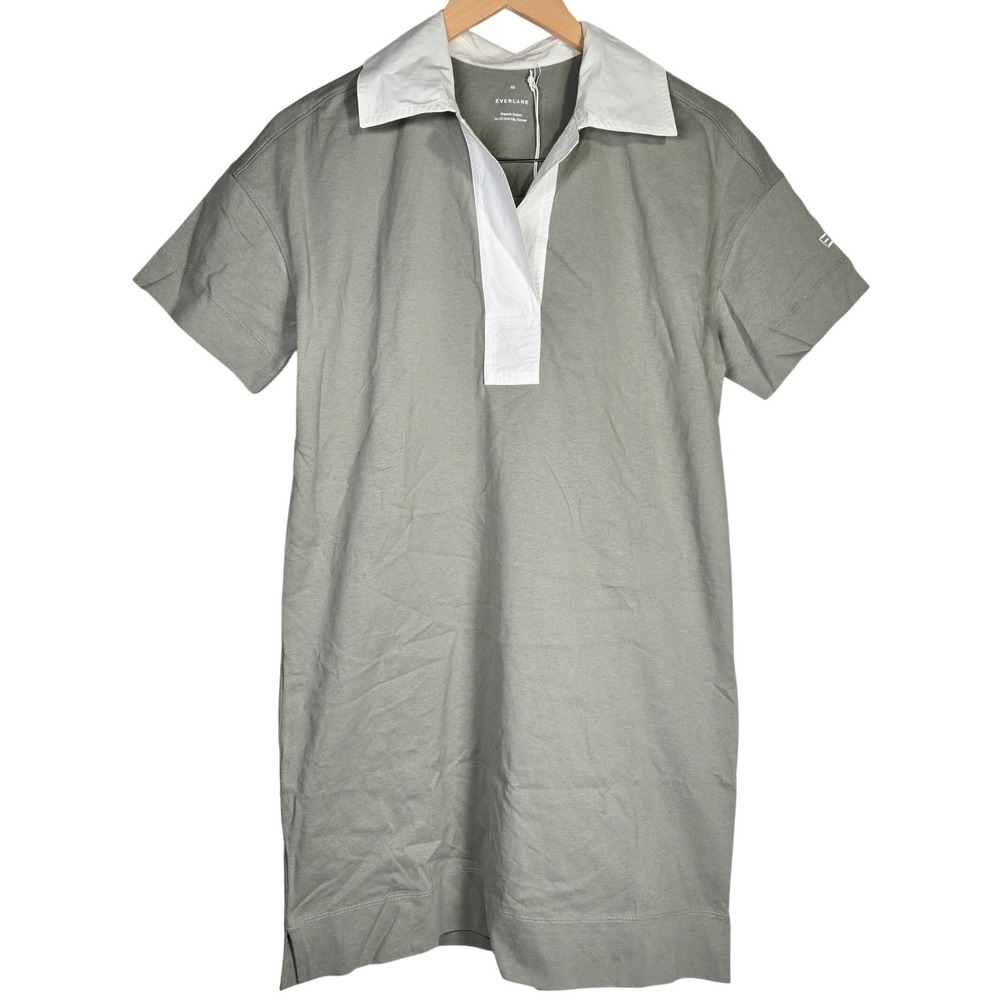 EVERLANE Organic Cotton Polo T Shirt Dress Short Sleeve White Collar Fog XS